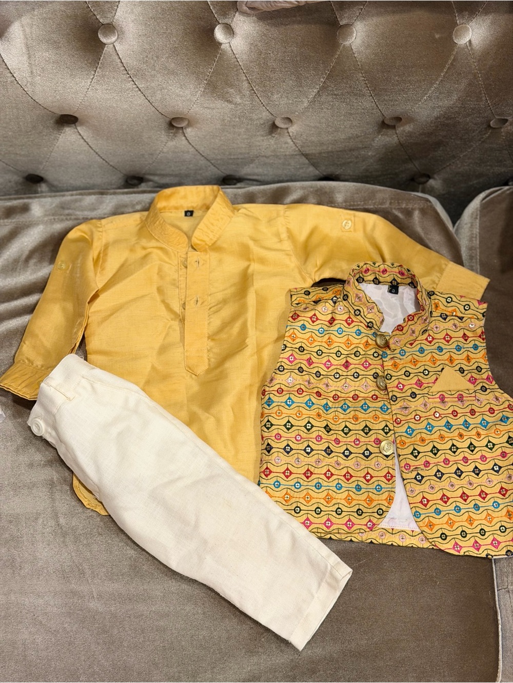 Yellow Boys' Ethnic Jacket & Kurta Set - Stylish Traditional Wear